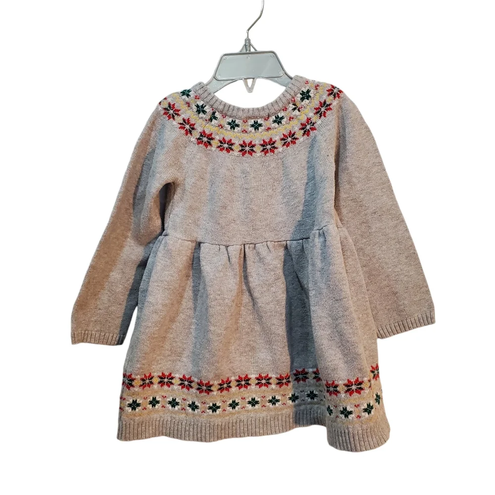 Carter’s Fair Isle Sweater Dress Gray Christmas Flowers Baby Girl Size‎ 24M